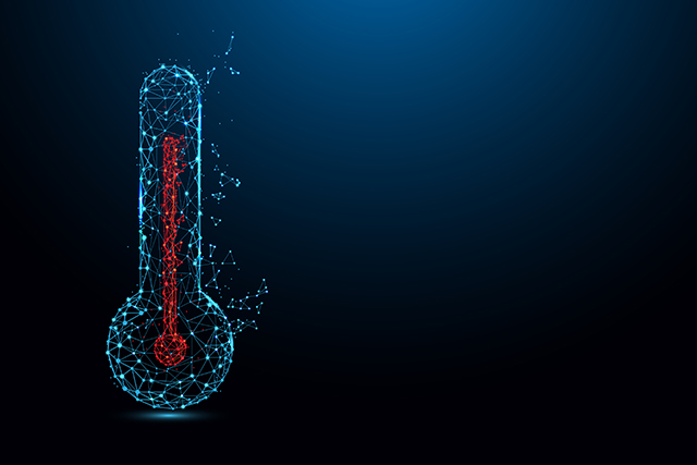 Stilisiertes Thermometer vor blauem Hintergrund
