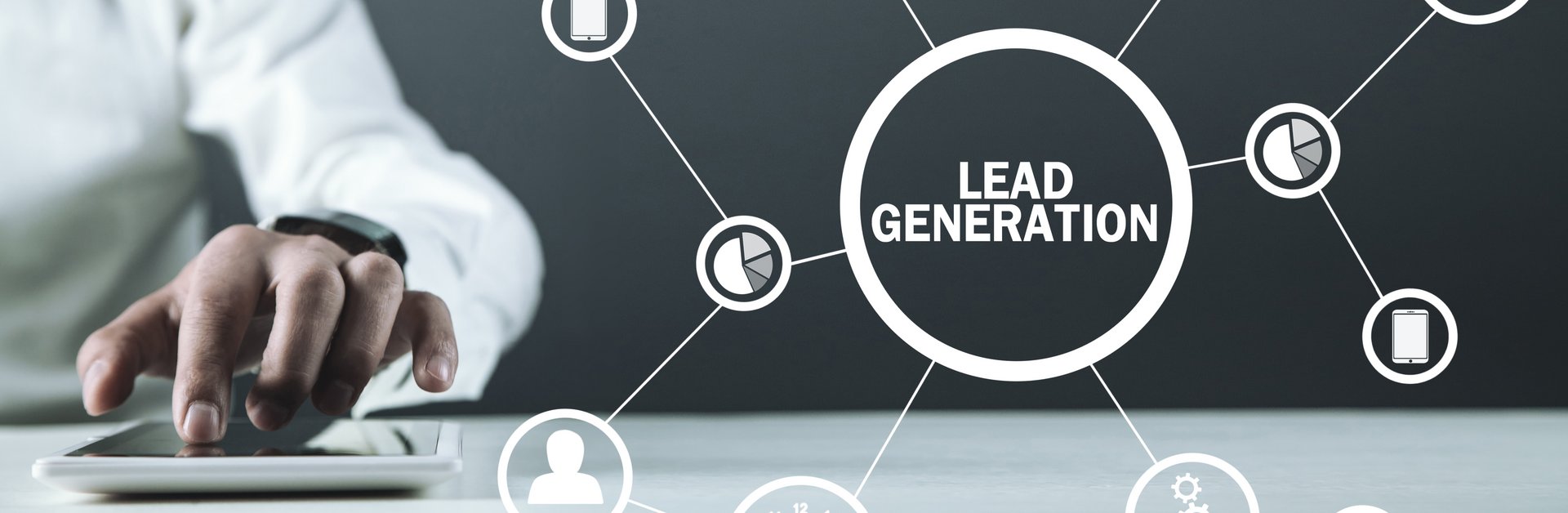 Grafik mit Icons und dem Titel Lead Generation