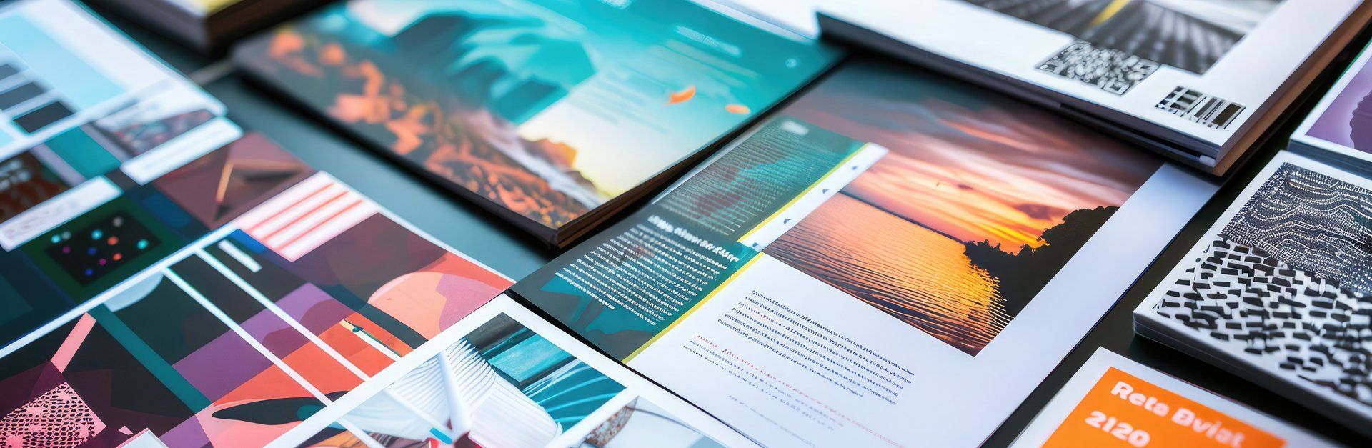 Stapel mit unterschiedlichen Drucksachen für Commercial Printing