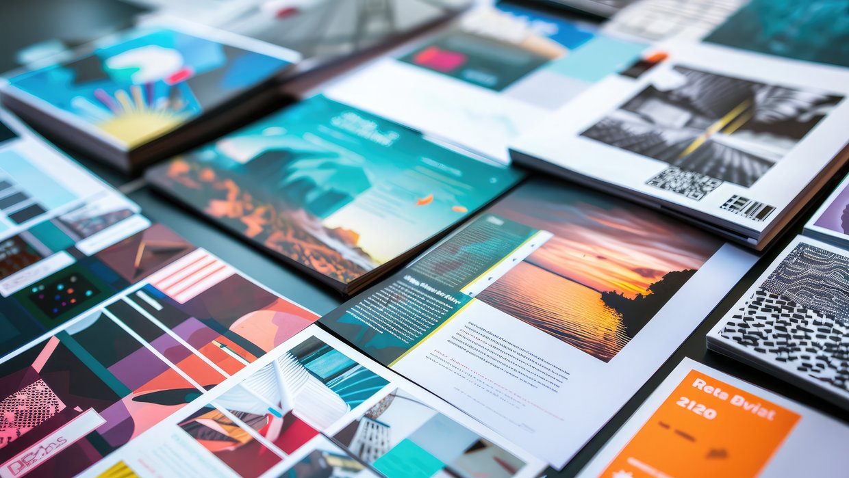 Stapel mit unterschiedlichen Drucksachen für Commercial Printing