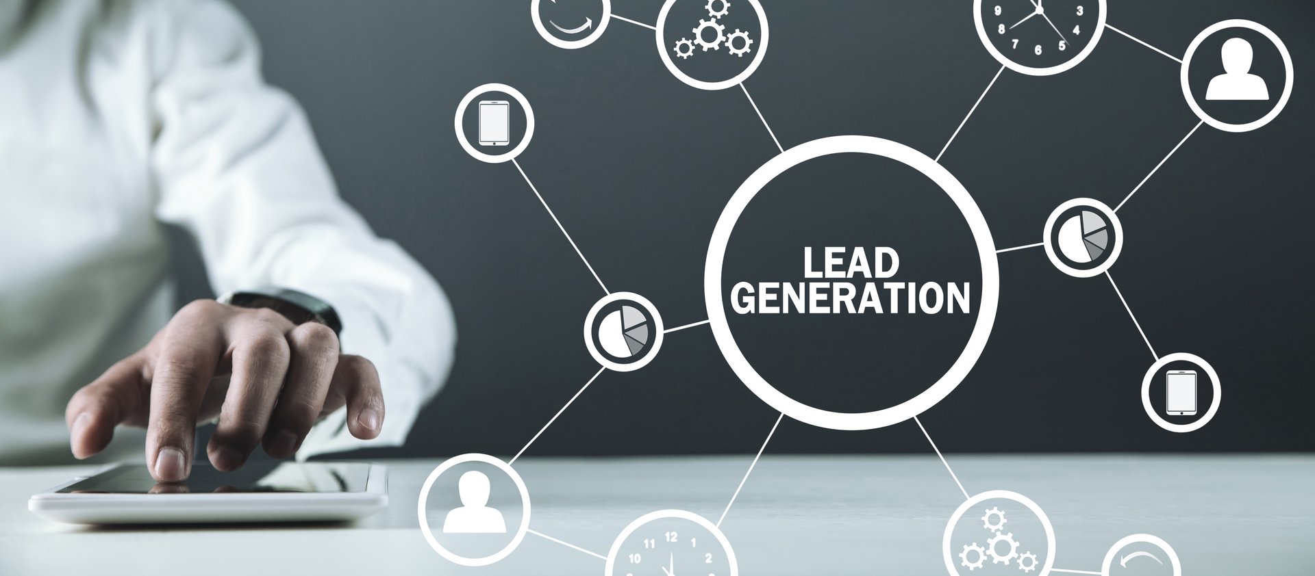 Grafik mit Icons und dem Titel Lead Generation
