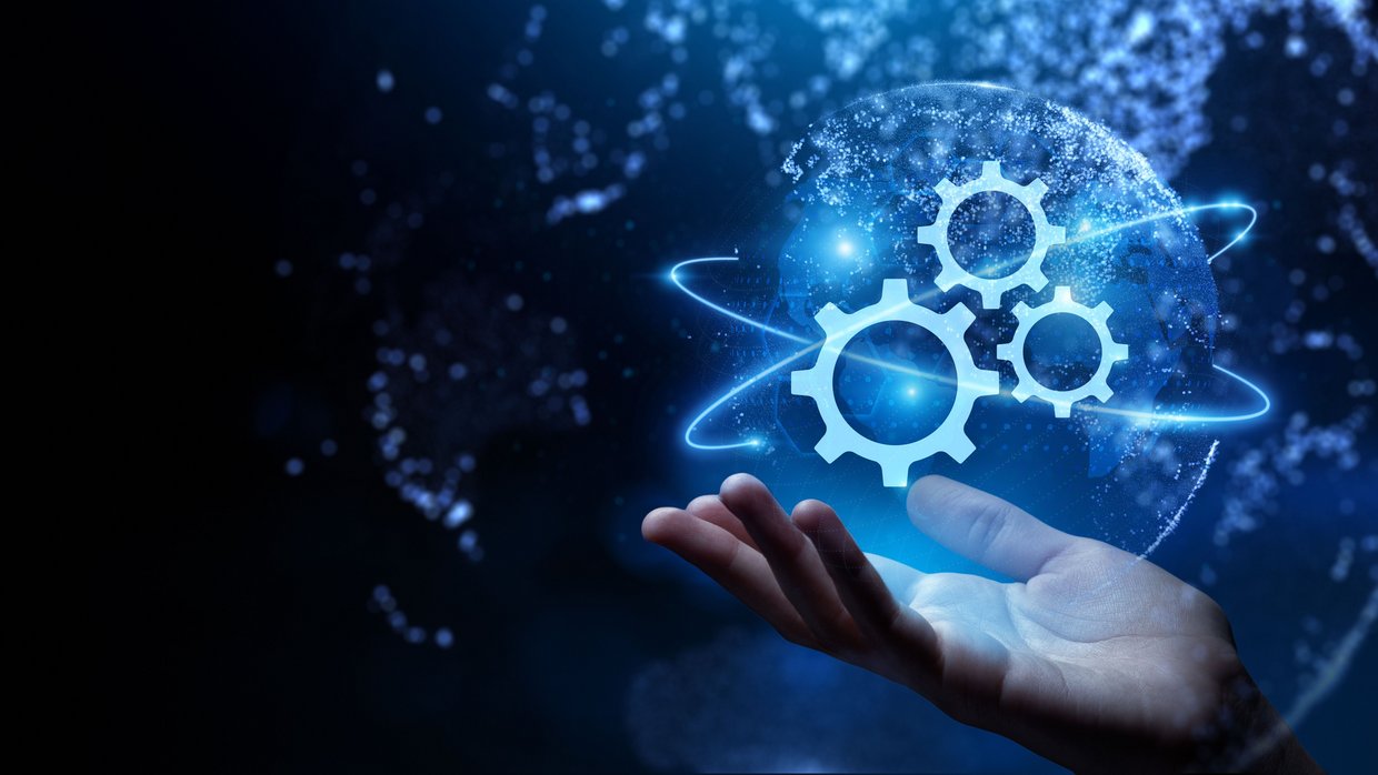 Image eBanner ECM Hand mit Zahnraeder